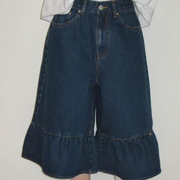 론론 flounce hem 데님 팬츠 미디움블루