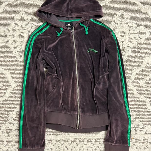 Y2k아디다스 벨벳 벨루어 슬림핏 후드집업 후드플락 초코브라운