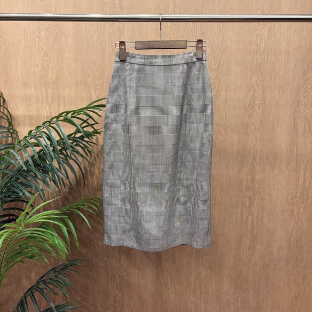 캘빈클라인 울 블렌드 미디 스커트 미니멀 글렌 체크 패턴 디테일 그레이