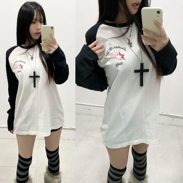 [AMUSE] 어뮤즈 y2k 펑크 올스타 배색 롱슬리브