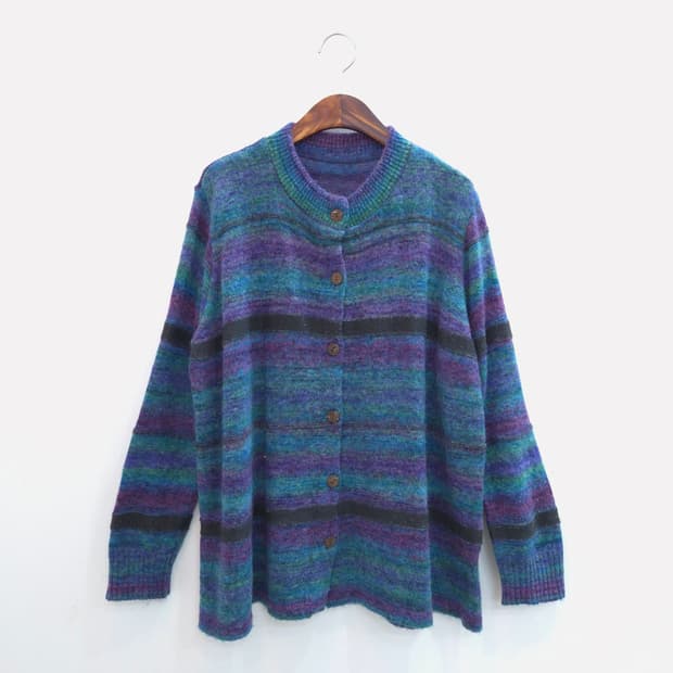 울혼방 스트라이프 가디건 일본빈티지