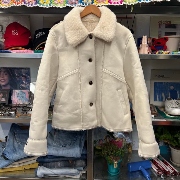 Vintage Faux Shearling Collar Jacket 