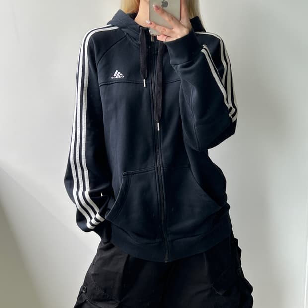 아디다스 삼선 블랙 후드