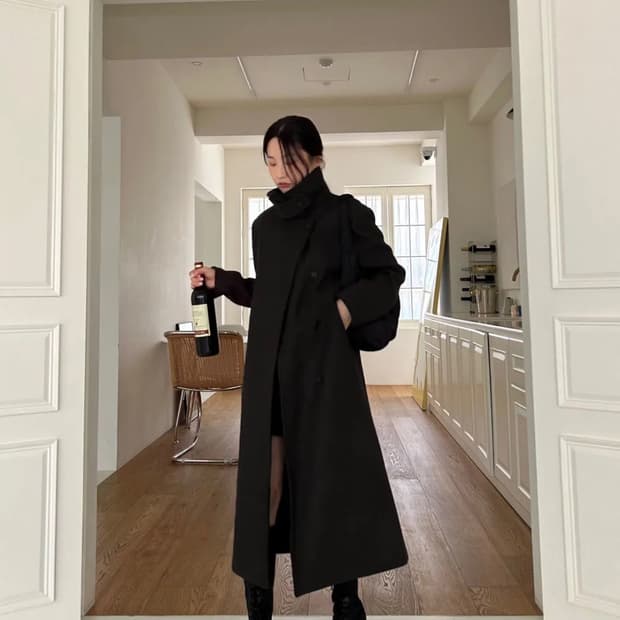 (새상품) 옵텐소 패치 넥 울 롱 코트