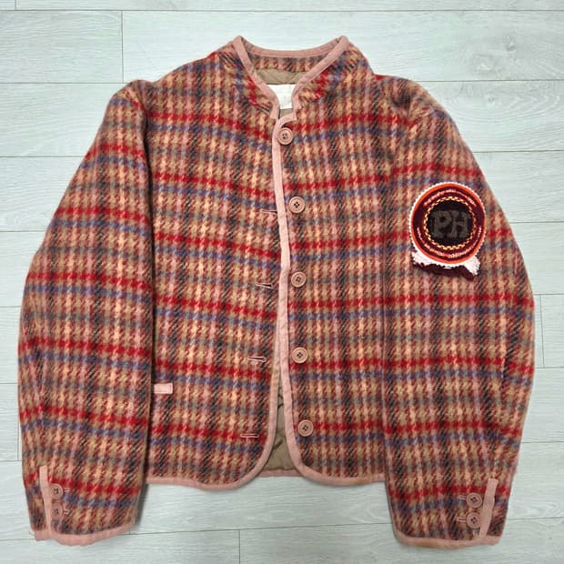핑크하우스 체크패턴 트위드 자켓