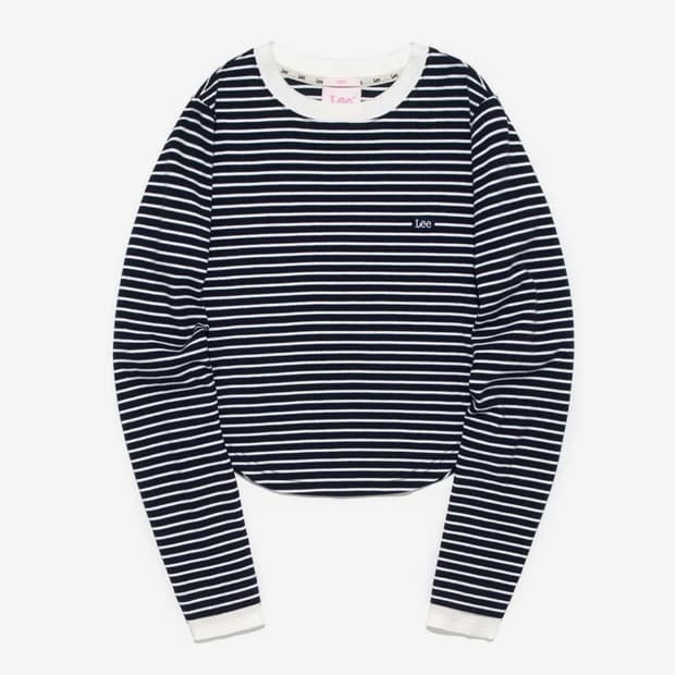 리 lee 우먼 스트라이프 긴팔 티셔츠 네이비
