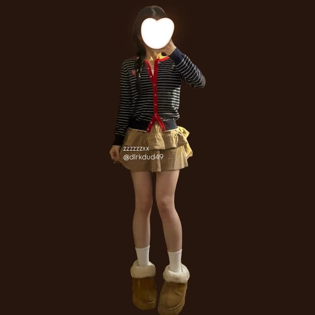 라코스테 하트 네이비 스트라이프 가디건