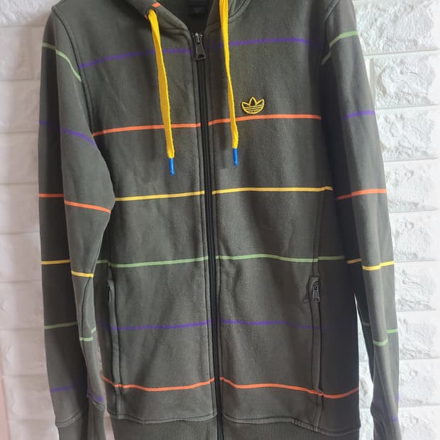 아디다스 올드스쿨 삼선 후드집업 카키