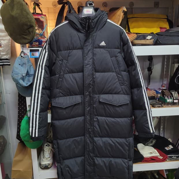Adidas 아디다스 삼선 블랙 롱패딩 (오리털)
