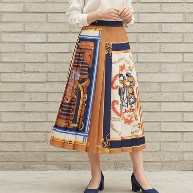 [26]주크 스카프 패턴 플리츠 스커트