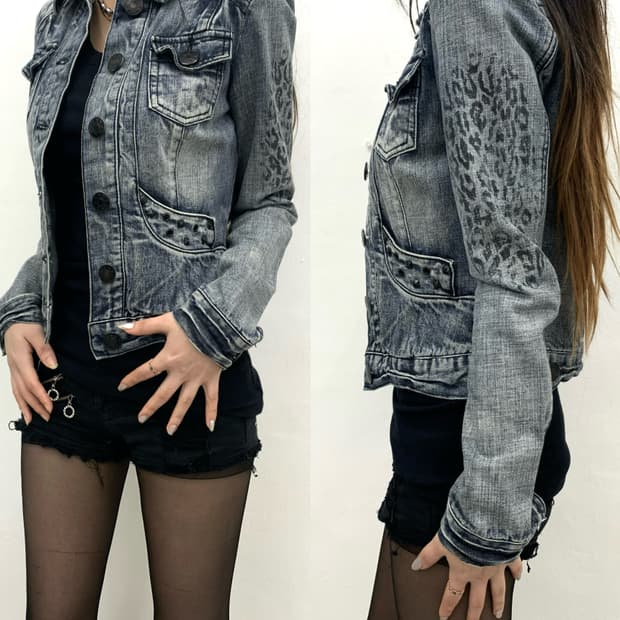 Leopard stud detail denim 