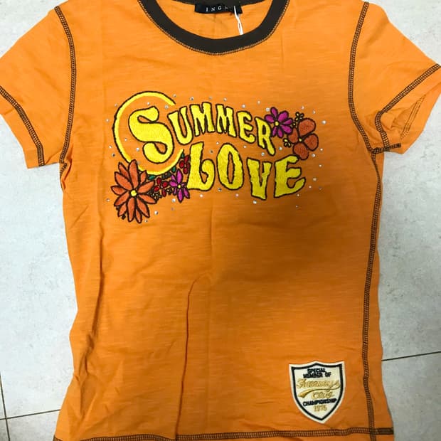 Ingni 잉그니 y2k 빈티지 오렌지 브라운 배색 반팔 