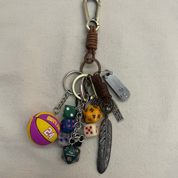 Dice & Feather Leather Keyring