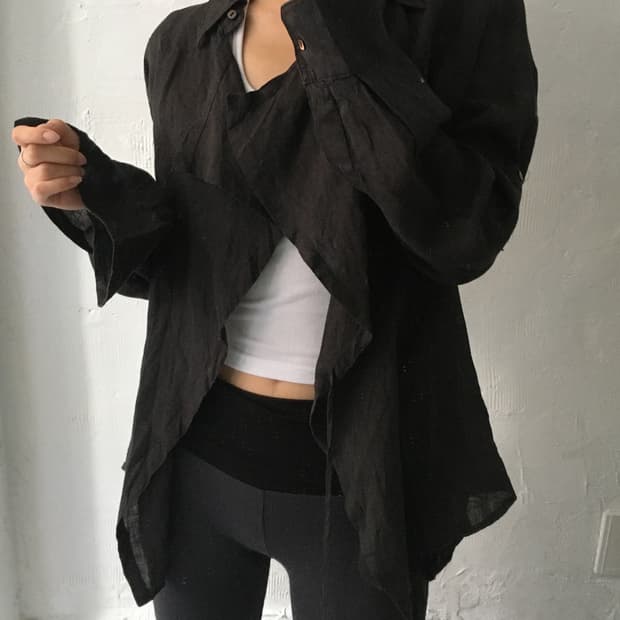 Max Mara 막스마라 브라운 랩 스타일 린넨 셔츠