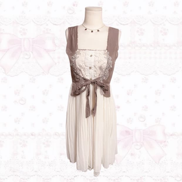 엑시즈팜 라떼갸루 페어리 레이스 포인트 핀터깔 리본 화이트 샤 원피스 