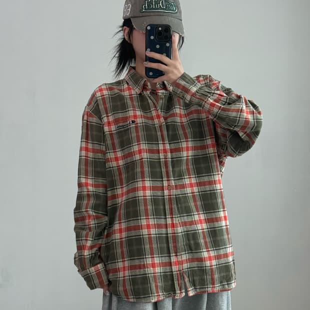 챔피온 카키 오렌지 셔츠