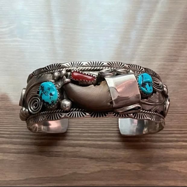 베어 클로 인디언 주얼리 네이티브 아메리칸 나바호 뱅글 은 팔찌