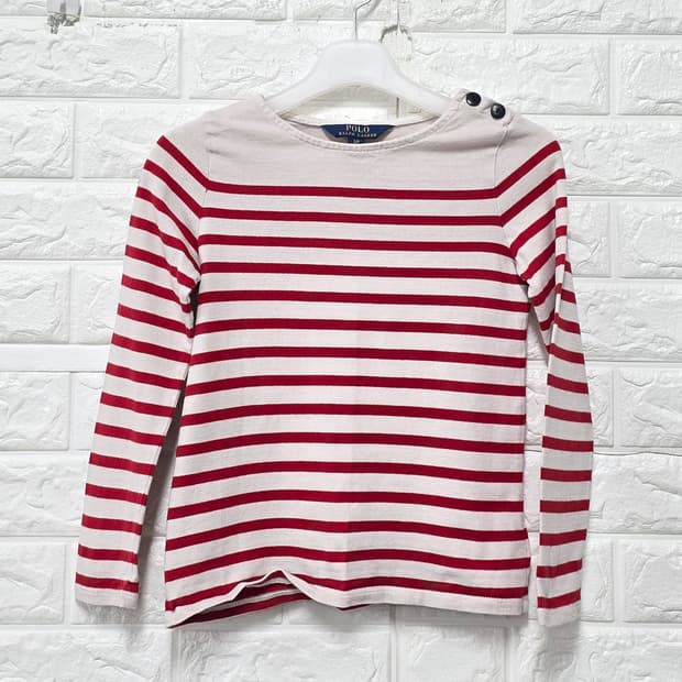 택포) 폴로 랄프로렌 빨간 스트라이프 티셔츠 7Y