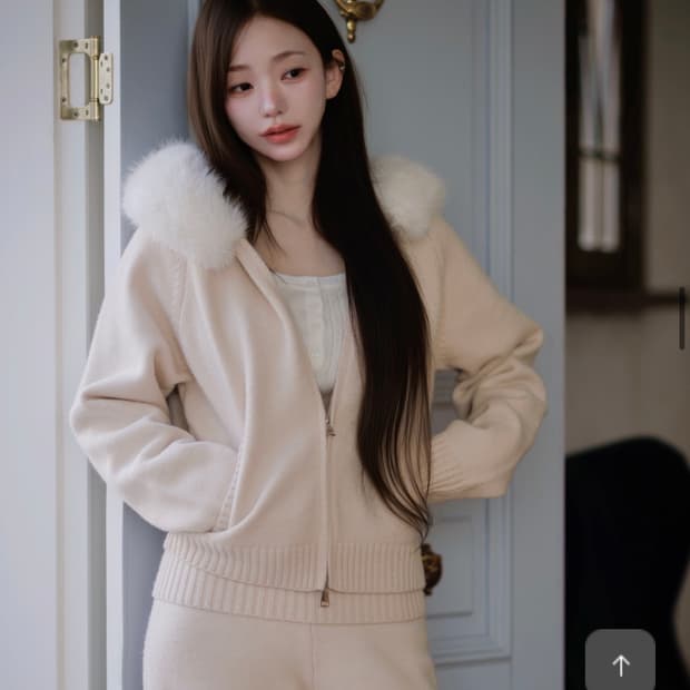 카인다미 퍼 니트 후드 집업