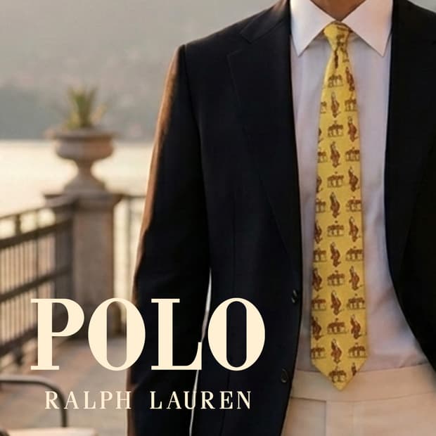 폴로 랄프로렌 옐로우 승마 패턴 넥타이 9.1cm A+~A등급 K2594