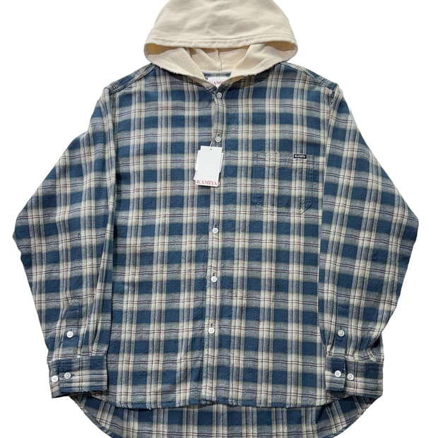 카미야 디스트레스드 체크 셔츠 후드 블루 (새상품)