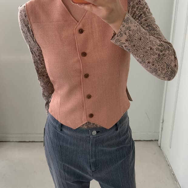 일본빈티지 핑크브라운 베스트