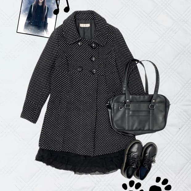 ꒰ঌ 블랙 캣 도쿄걸 도트 코트 ໒꒱