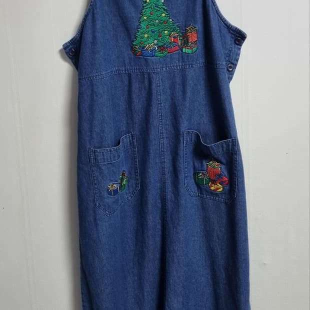 M ) 크리스마스 청 데님 멜빵원피스