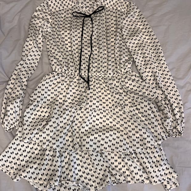 maje 마쥬 리본 크림 캉캉 쉬폰 원피스_36 사이즈