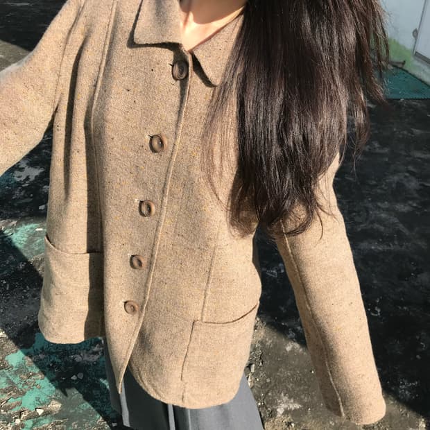 오트밀 클래식 트위드 코트