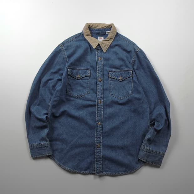 리바이스 USA 오리지널 코듀로이 카라 데늠 웨스턴 셔츠 (L)
