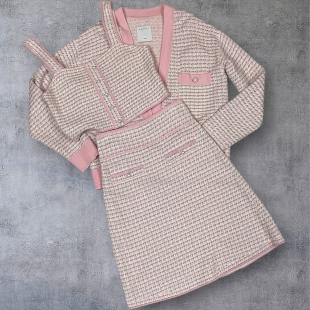 산드로 Sandro 핑크 트위드 진주 니트 쓰리피스 셋업 1