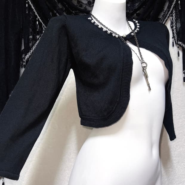 로맨틱갸루 로걀 고딕 고스로리 블랙 진주 크롭 볼레로 가디건 핀터 페어리