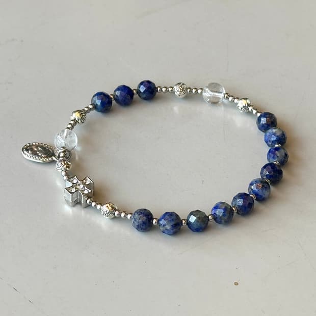 (맞춤) 천연석 커팅 고퀄 라피스라줄리 백수정 묵주팔찌 원석팔찌