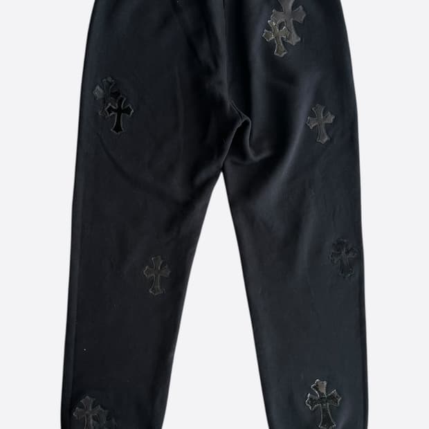 크롬하츠 크로스 레더 패치 스웻 팬츠