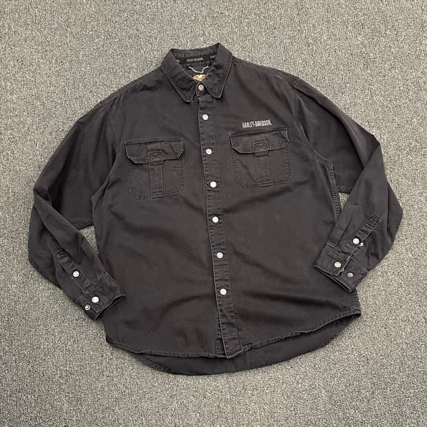 L)할리데이비슨 vintage 블랙 후면 패치 코튼 긴팔셔츠