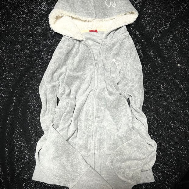 *rare* 2000s JPN 퓨마 그레이 벨벳 양털 후드집업