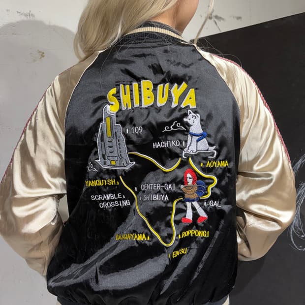 JPN 일본 빈티지 시부야 자수 스카쟌 수니베어 스카잔