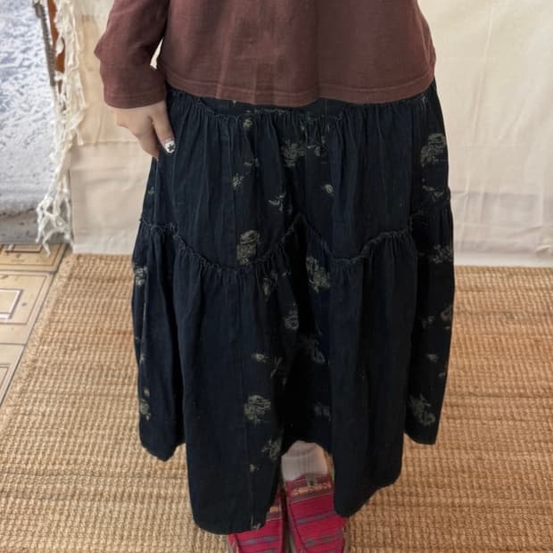 flower denim volume skirt