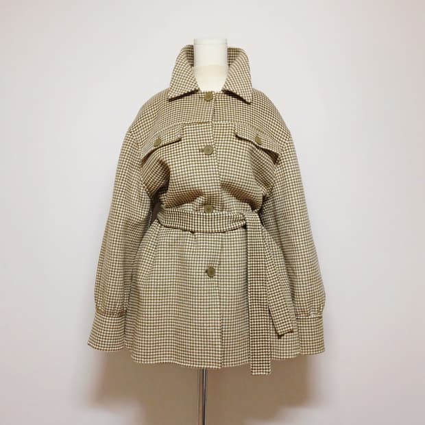 산드로 sandro 하운드투스 체크  벨트 자켓