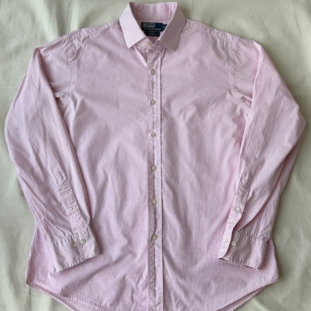 폴로 랄프로렌 핑크 깅엄 체크 포플린 셔츠 16 1/2