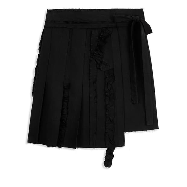 OPENN YY_PLEATED LINEN WRAP SKIRT, BLACK