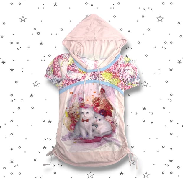 S BNX 비엔엑스 고양이 반팔 후드 티셔츠