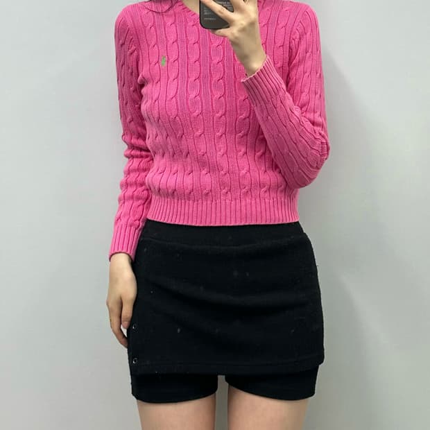 폴로 랄프로렌 핑크 꽈배기 니트