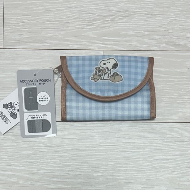 스누피 곰돌이 가방 블루 체크 악세사리 파우치