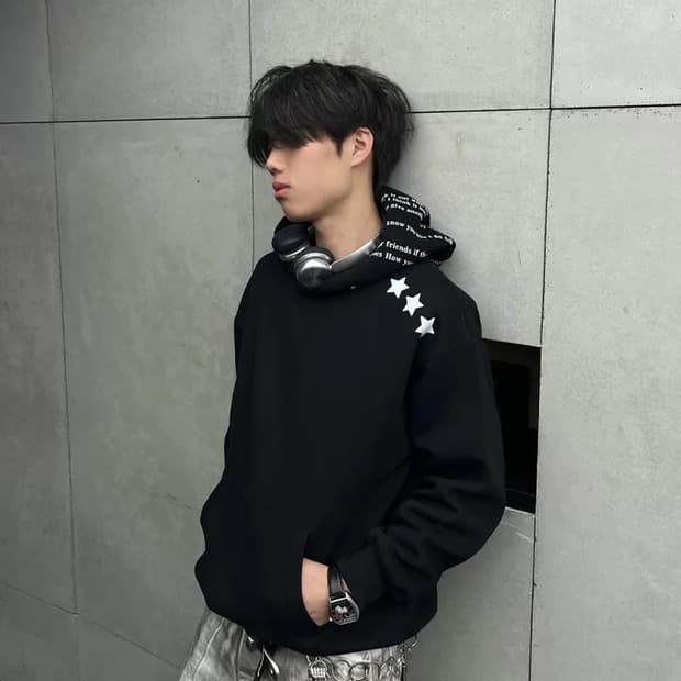 스타 포인트 레터링 후드 오버핏 후드티