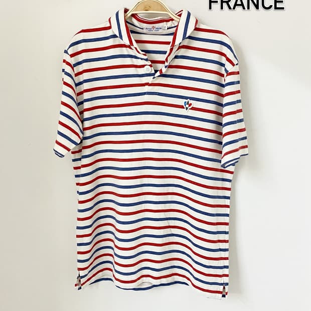 FRANCE 스트라이프 반팔 카라 티셔츠