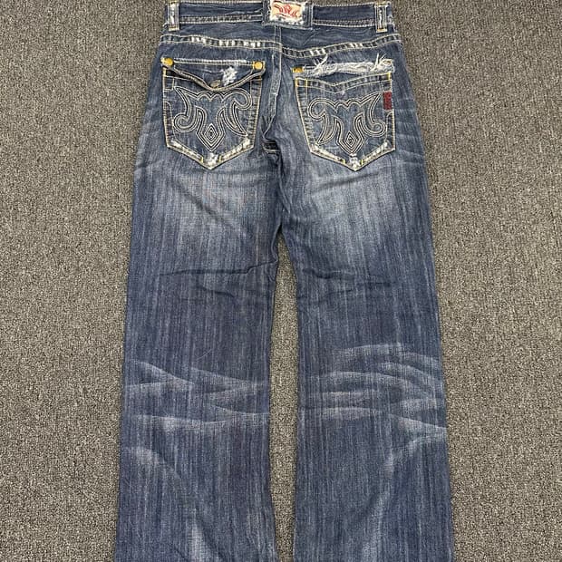 31x34)Mek Denim y2k 데미지 와이드 부츠컷 데님팬츠
