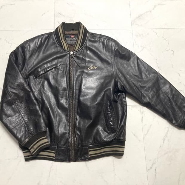 90s 에코 언리미티드 소가죽 레더 봄버 자켓 105-110