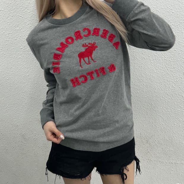 아베크롬비 레드 순록 그레이 롱슬리브 S